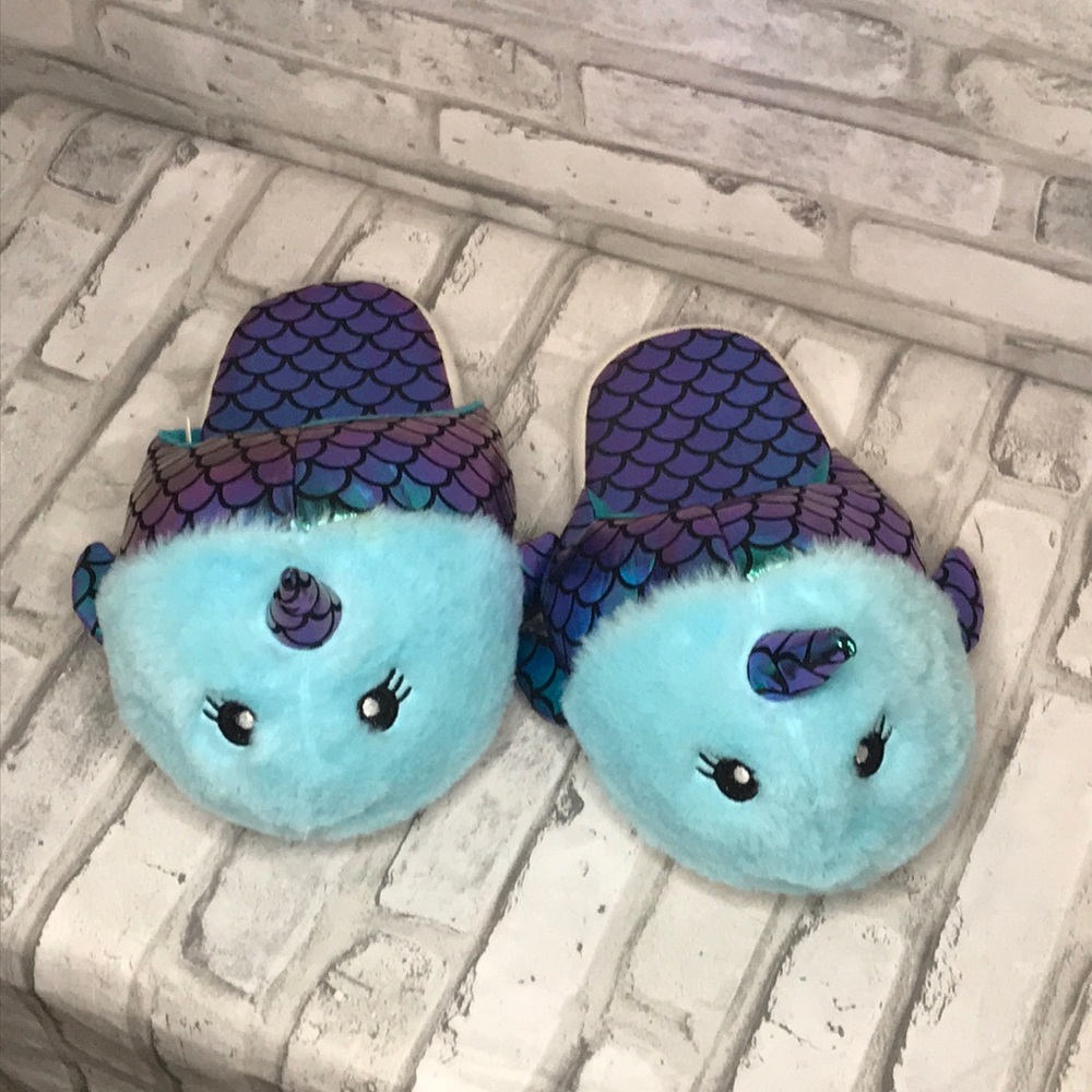 Rainbow Blue Narwhal Mermaid Slippers